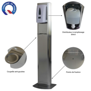 Station distributeur gel hydroalcoolique sur pied inox San'inov