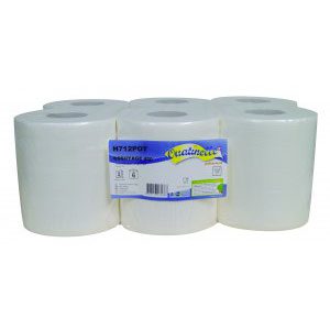 6 Rouleaux Papier Essuiemains Déroulant Central - 440 Feuilles Blanc - Qualité Alimentaire, Ecolabel - 19.6x17.5 Cm
